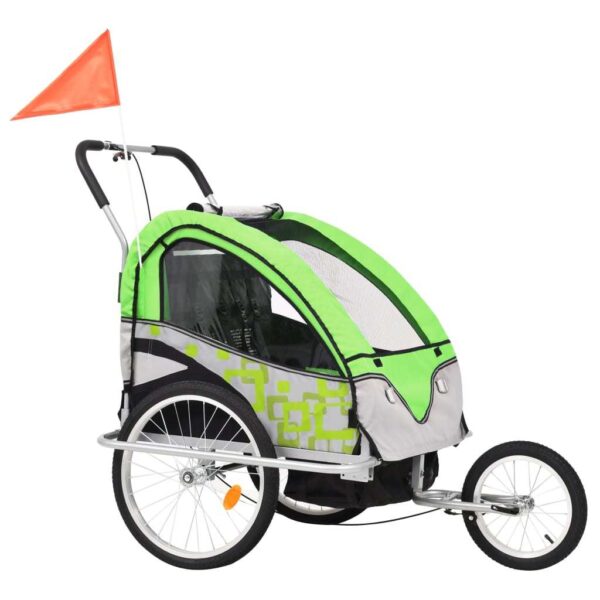 vidaXL 2-in-1 Bike Trailer & Stroller Green and Grey - Image 9