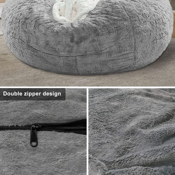 Bean Bag Chair Coverit Was Only A Cover, Not A Full Bean Bag Chair Cushion, Big Round Soft Fluffy PV Velvet Sofa Bed Cover, Living Room Furniture, Lazy Sofa Bed Cover,6ft Light Grey - Image 6