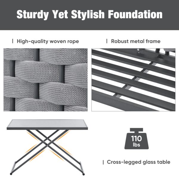 TOPMAX 5-Piece Modern Patio Sectional Sofa Set Outdoor Woven Rope Furniture Set With Glass Table And - Image 3