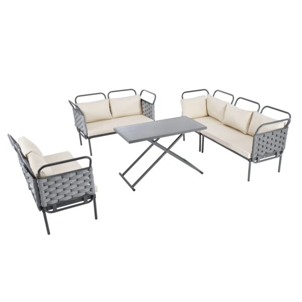 TOPMAX 5-Piece Modern Patio Sectional Sofa Set Outdoor Woven Rope Furniture Set With Glass Table And - Image 2