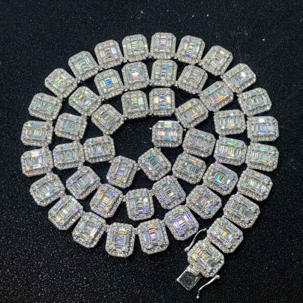 S925 Silver Inlay Rectangular Moissanite Cuban Link Chain - Image 4