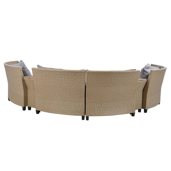 U Style 6-Person Fan-Shaped Rattan Set With Cushions   Table - Image 4
