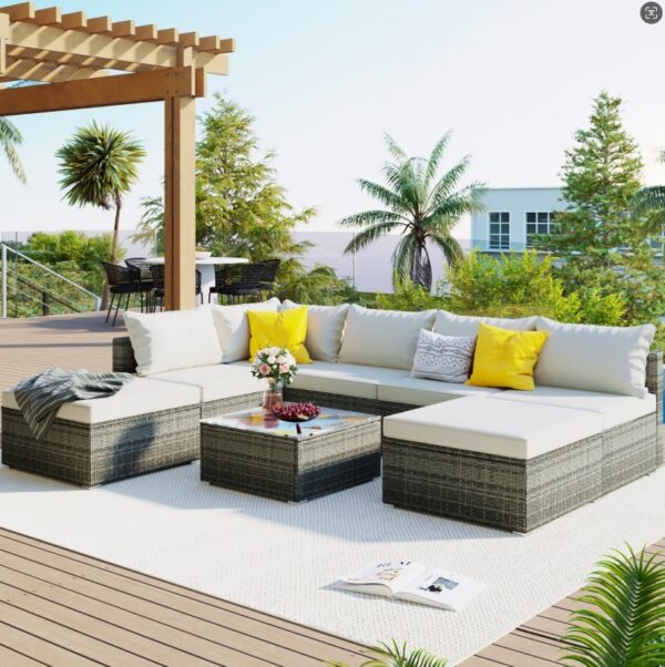 8-Pc Outdoor Patio Furniture Set, Garden Wicker Sofa, Single Sofa Combinable - Image 6
