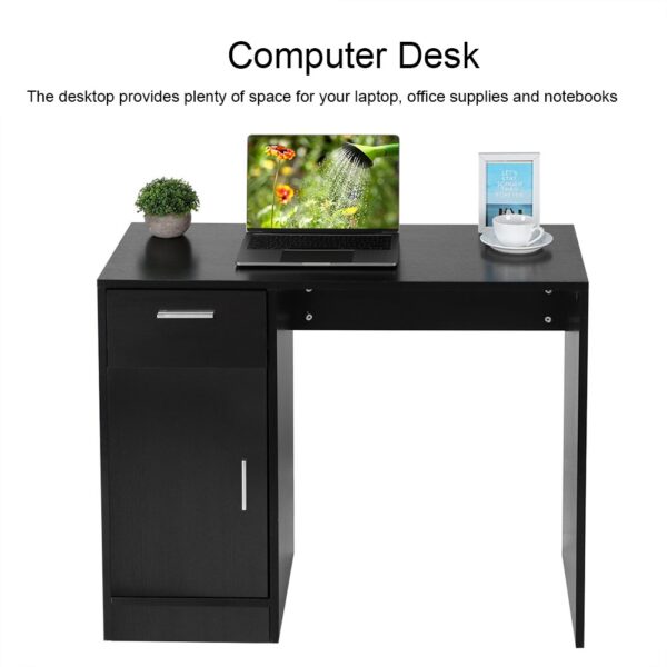 1 Drawer 1 Door Compact Computer PC Laptop Desk Table Workstation Home Office (Black) - Image 3