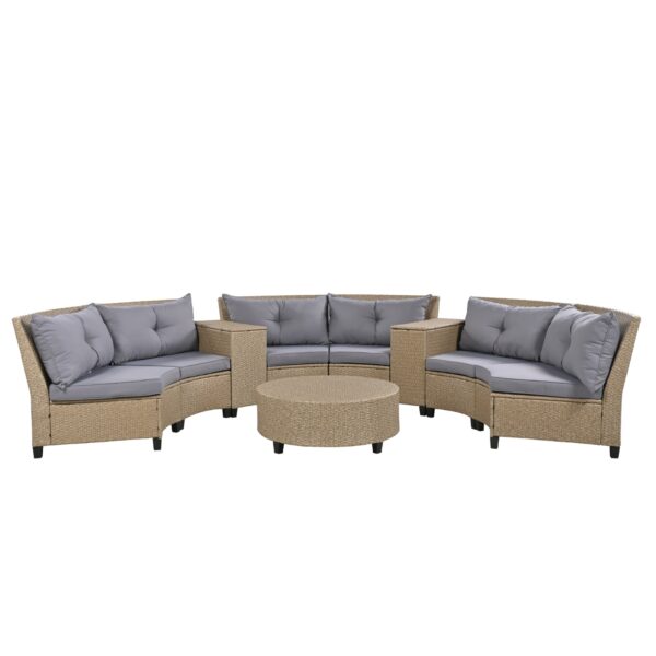 U Style 6-Person Fan-Shaped Rattan Set With Cushions   Table - Image 8