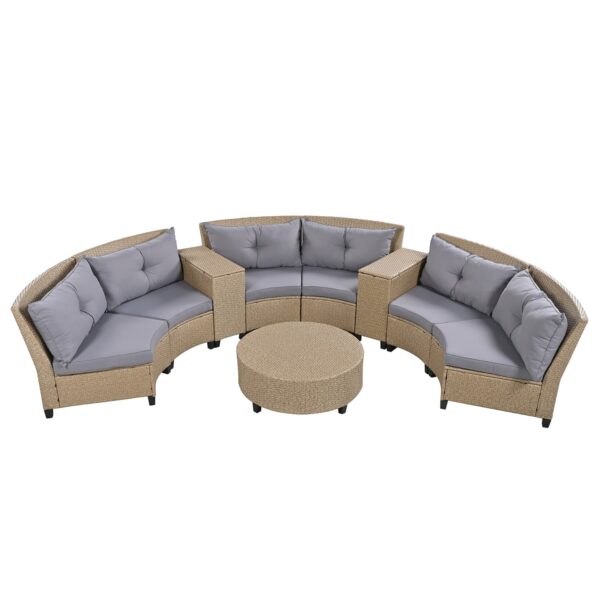 U Style 6-Person Fan-Shaped Rattan Set With Cushions   Table - Image 3