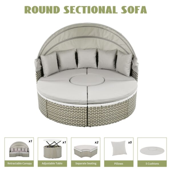 TOPMAX Patio Furniture Round Outdoor Sectional Sofa Set Rattan Daybed Two-Tone Weave Sunbed With Ret - Image 6