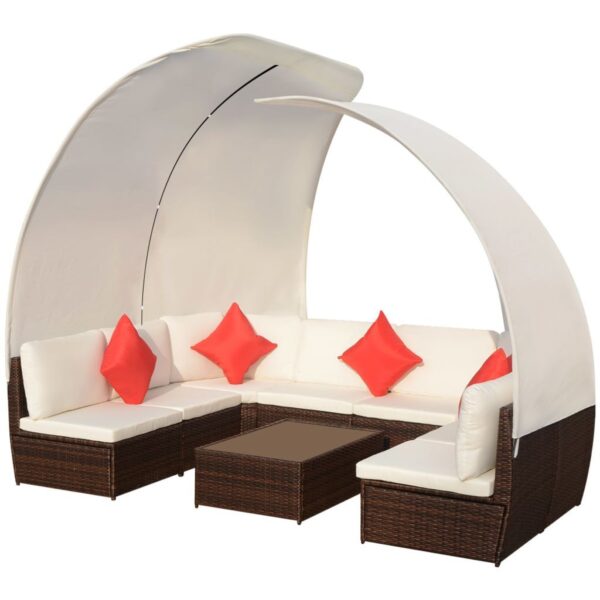 vidaXL 9 Piece Patio Lounge Set with Canopies Poly Rattan Brown - Image 6