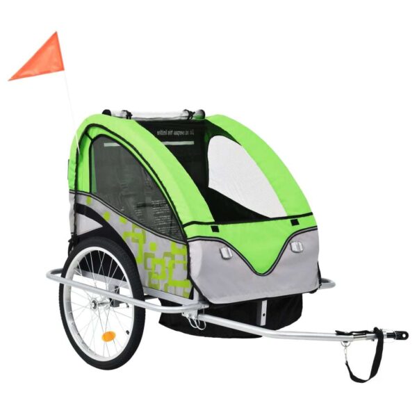 vidaXL 2-in-1 Bike Trailer & Stroller Green and Grey - Image 2
