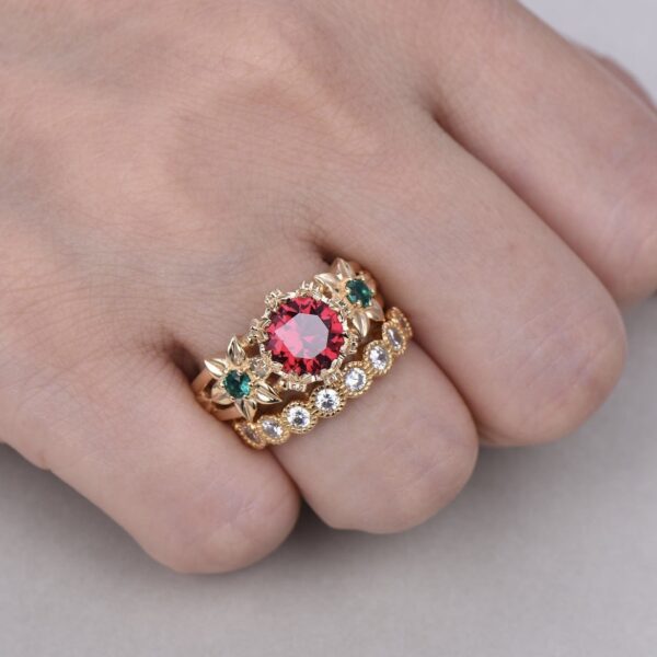Flower Ring Gold-plated Inlaid Red - Image 2