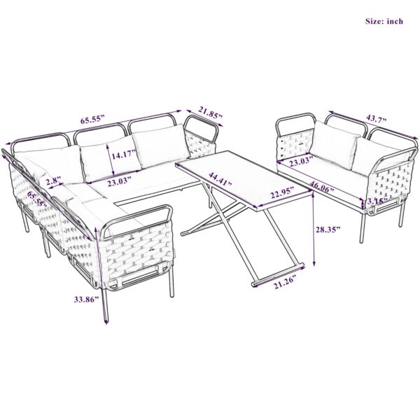 TOPMAX 5-Piece Modern Patio Sectional Sofa Set Outdoor Woven Rope Furniture Set With Glass Table And - Image 6