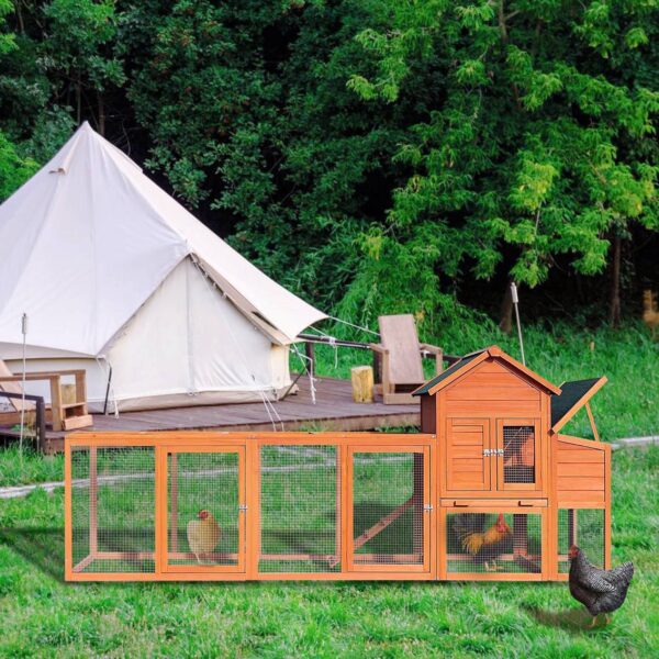 Wooden Chicken Coop Outdoor Hen House With Nest Box Wire Fence Poultry Cage - Image 3