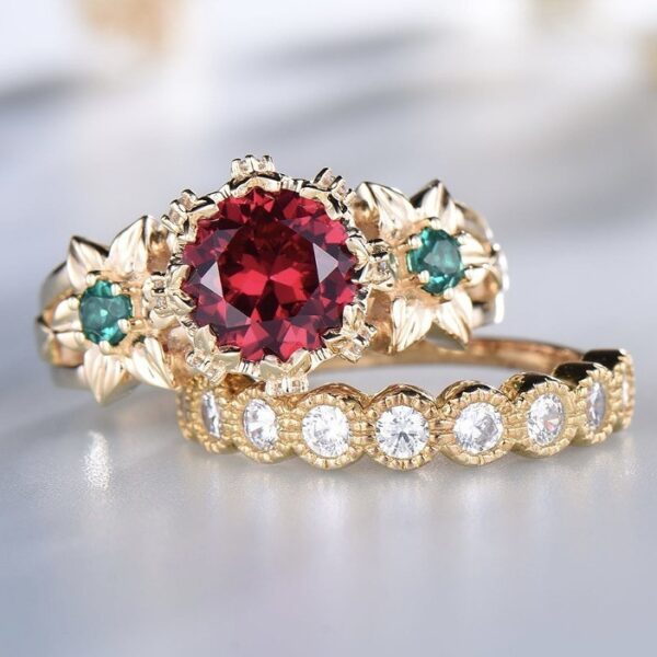 Flower Ring Gold-plated Inlaid Red - Image 3
