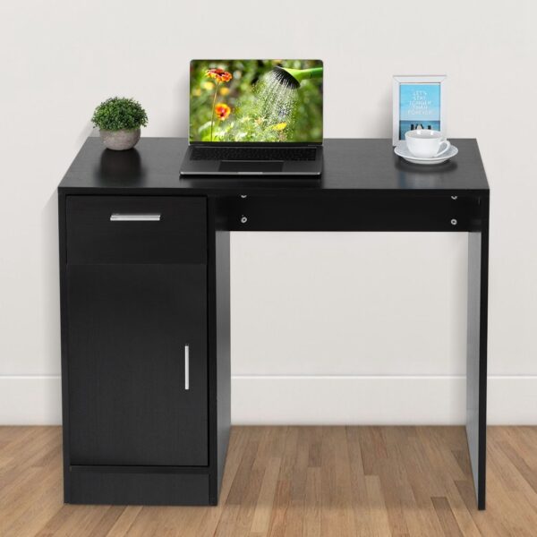 1 Drawer 1 Door Compact Computer PC Laptop Desk Table Workstation Home Office (Black) - Image 6
